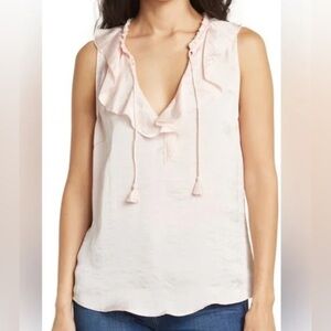 Paige Women’s Alma Top Blouse Small Split Neck Ruffle Sleeveless Pink NEW. 1118